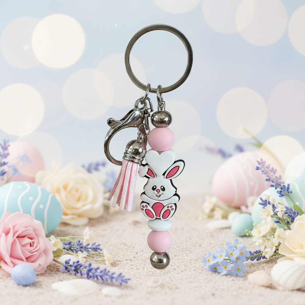 Bunny keyring with Easter background