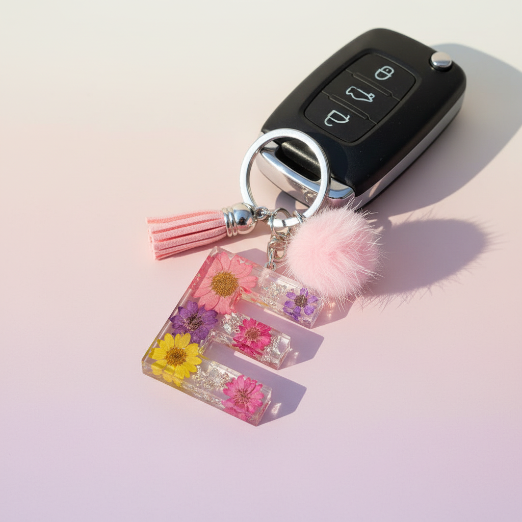 Car keys with floral keyrings