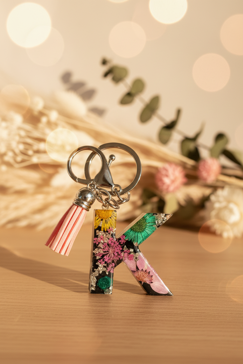 Enhanced K keyring with premium background