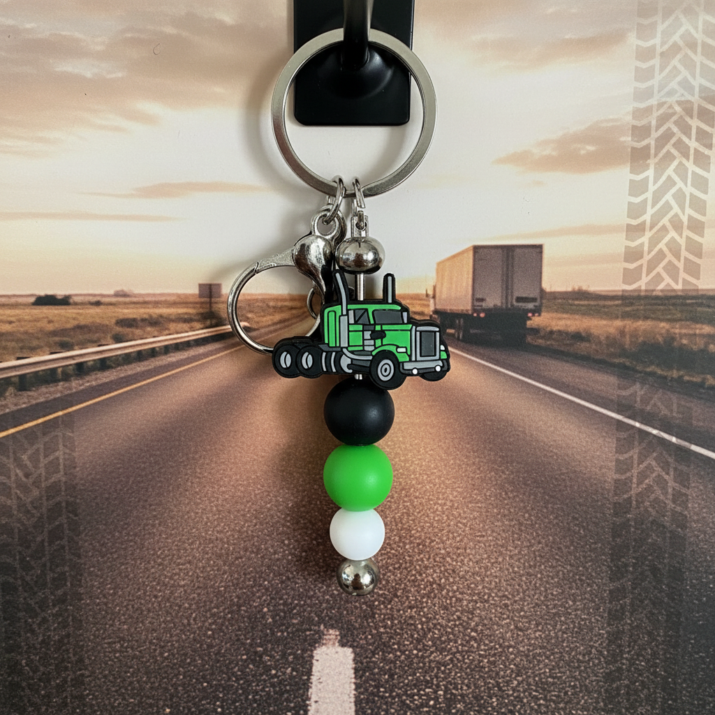 Green Truck Keyring with Highway Background