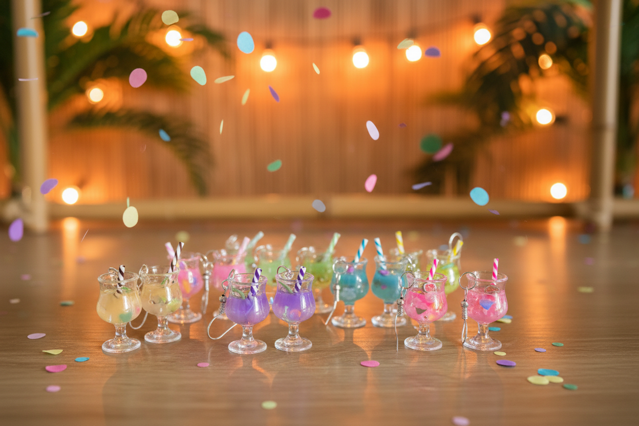 Happy hour background with cocktail earrings
