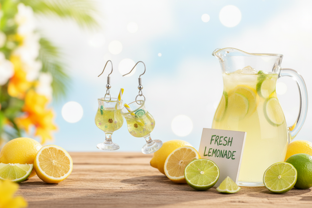 Lemonade earrings with citrus background
