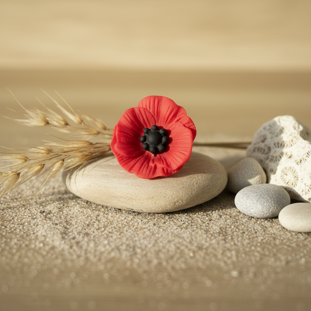 Poppy brooch with themed background